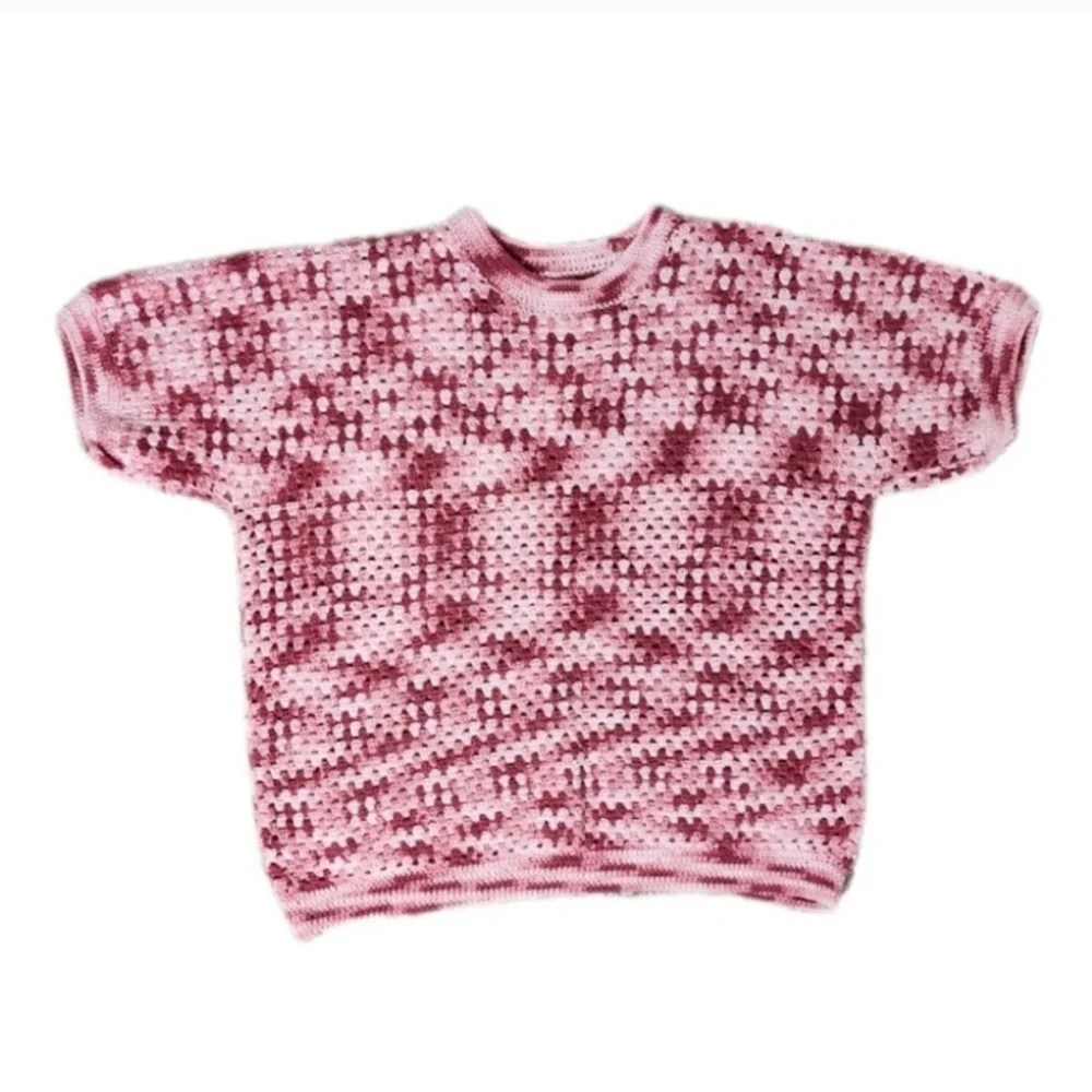 Hand Crafted Crocheted Pullover Pink Size L - Picture 2 of 12